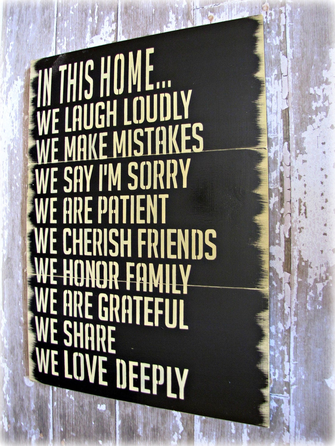 In This Home --- House Rules --- Antiqued Plank Typography Sign