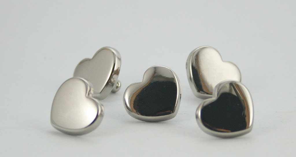 5 sets. Silver Tone Heart Studs Rivets Leathercraft Decorations Findings 8 mm. SCNH