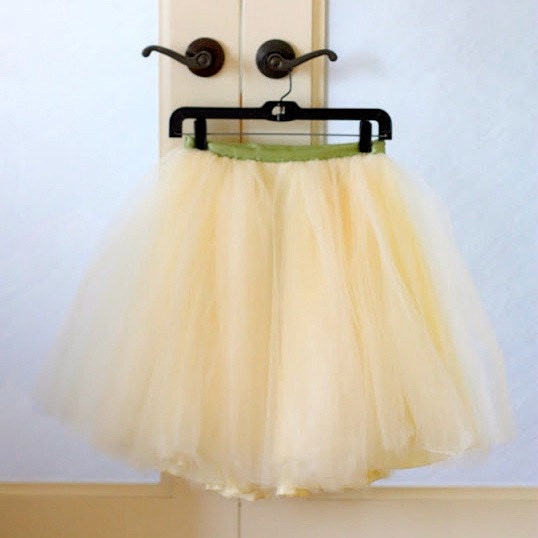 Ivory short tulle skirt. Fluffy tulle layers with circle skirt satin lining.  Your choice of length, tulle & ribbon sash color