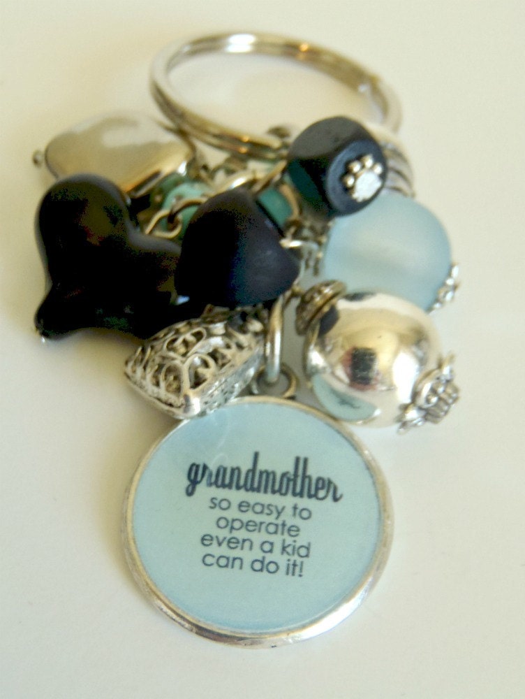 Grandmother's Light Blue and Black Cluster Key Chain or Charm