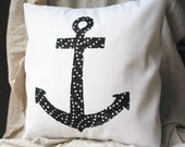 Rustic Black Anchor Pillow Cover Cotton Canvas 18 Inch Washable