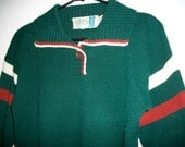 Vintage 70s Green and Cream Sweater by Atkins Jr. - FREE shipping