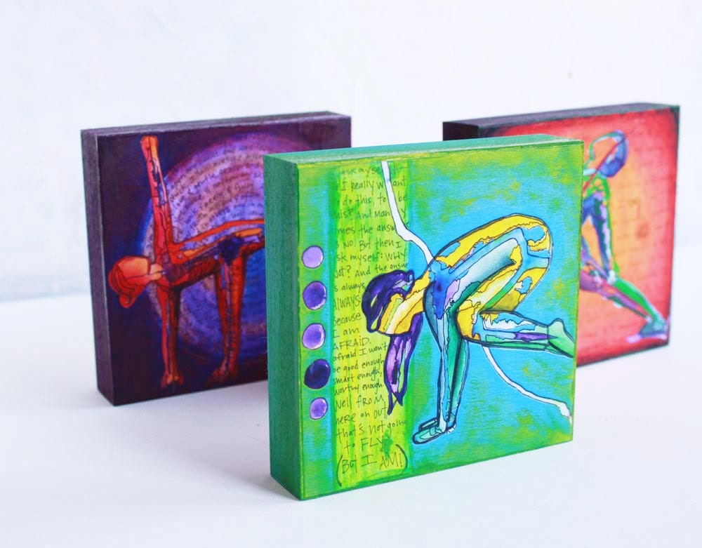 Mounted Mini 4x4 Yoga Art Prints on wood