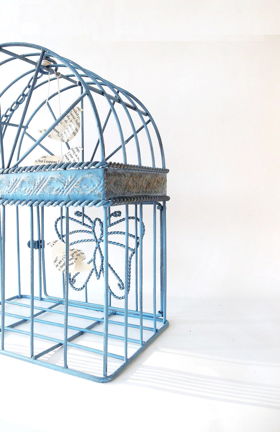 Wrought Iron Birdcage. Little Paper Birds Mobile. Romantic French Country Farmhouse Decor. French Blue