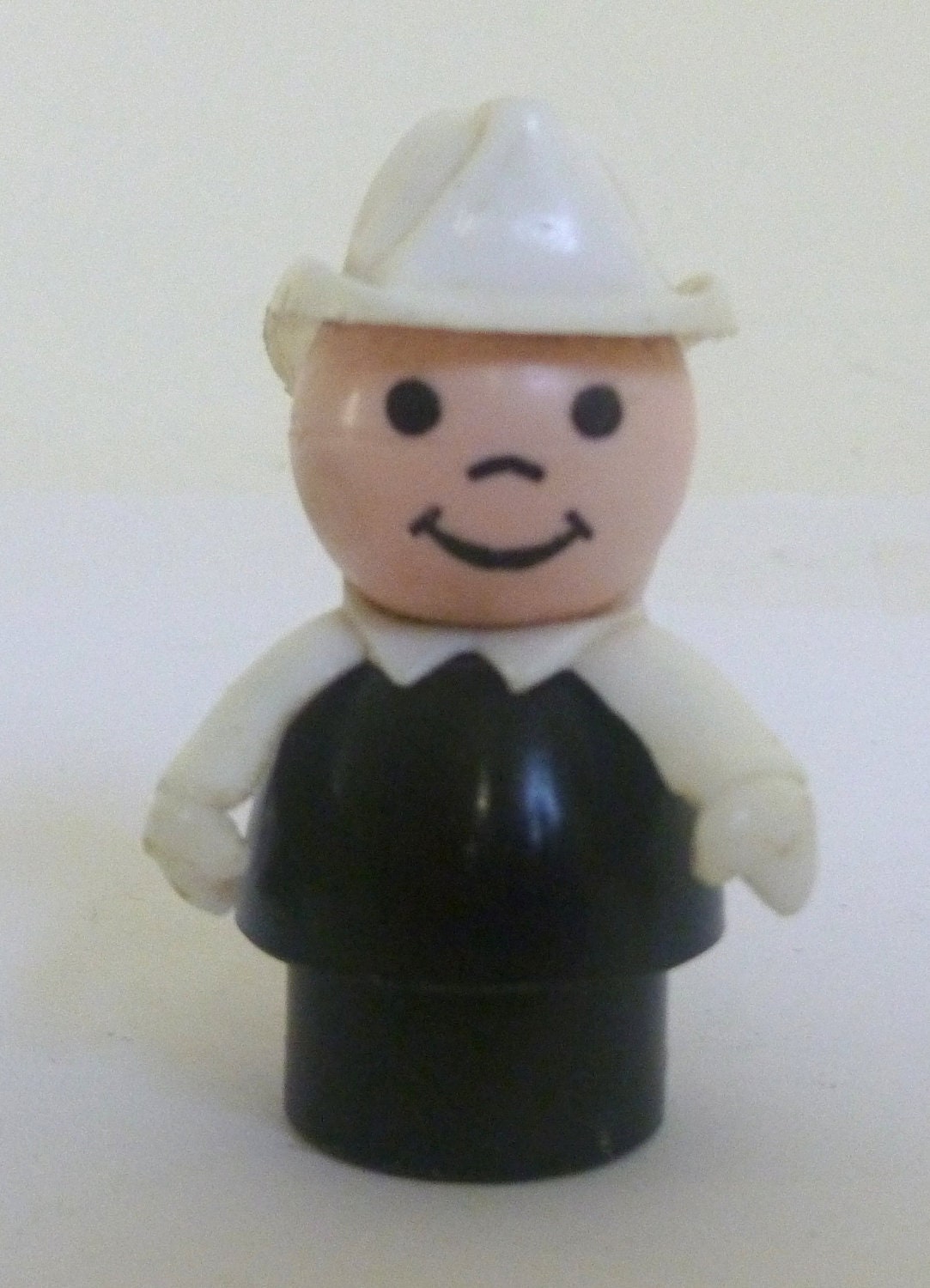 Vintage Fisher Price Little People Fireman White Hat Black Clothes