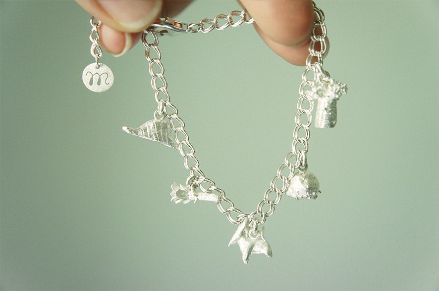 INFANCIA charm bracelet - inspired by Le Petit Prince, boa, rose, fox, asteroid, baobab and your initial, Sterling Silver