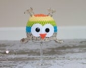 Rainbow Owl Hat - Ear Flap Beanie Hat - Animal Hat - Orange, Yellow, Green, Blue -  Photo Prop - Made to Order