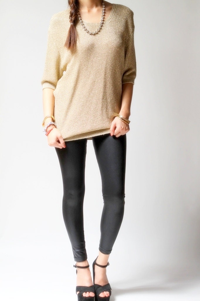 vintage 1970s top / 70s gold metallic top / Gold Dust Disco Top
