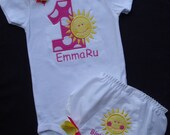 Girls' Birthday Sunshine Short Sleeve Onesie, Diaper cover and 4" Hair Bow
