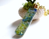Green and Blue Glass Pendant,  Dichroic Jewelry, Blue Green Necklace