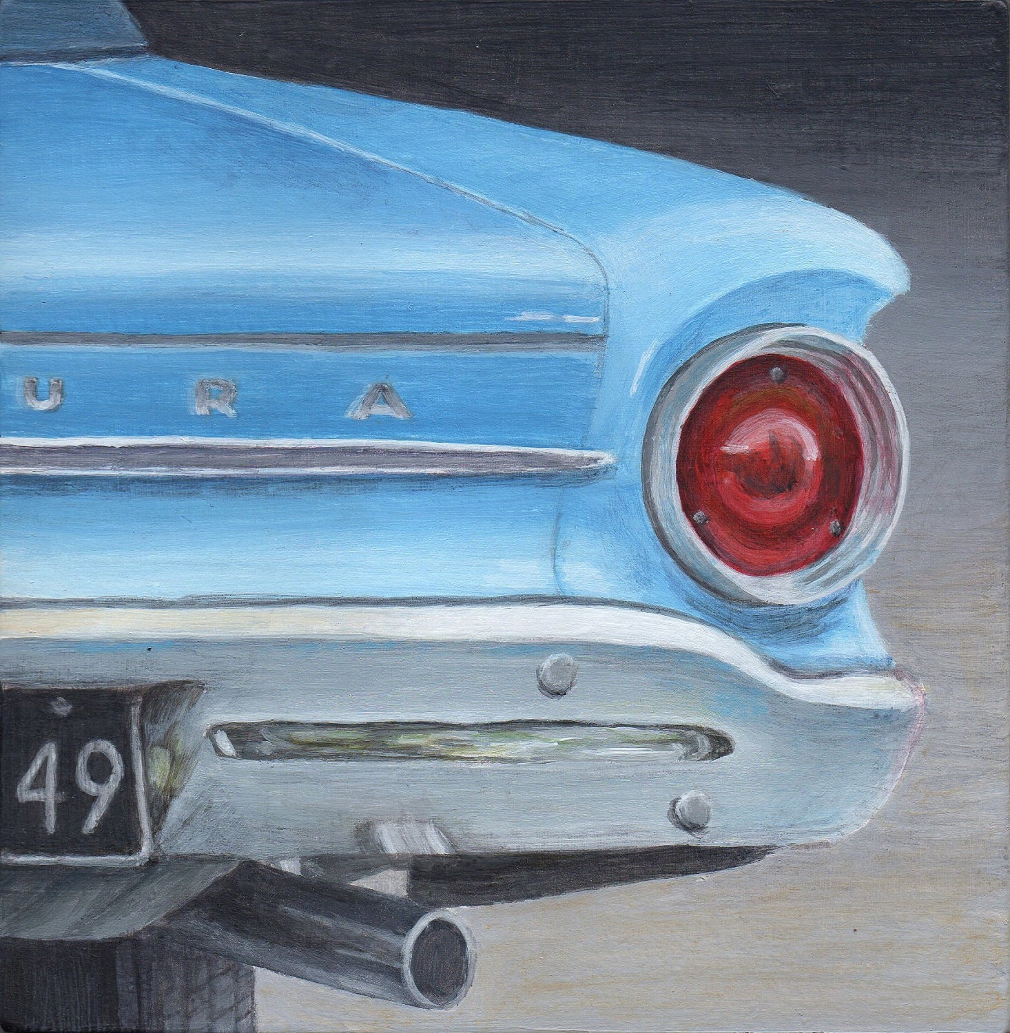 Original Acrylic Painting of Classic Car, Automotive Art, Blue Car on Wood Panel for Fathers Day Gift