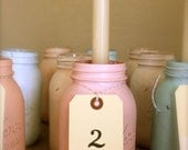 Wedding Table Numbers Holders and Rustic Home Decor : Distressed and Painted Shabby Chic Quart Mason Jars - You Pick 9