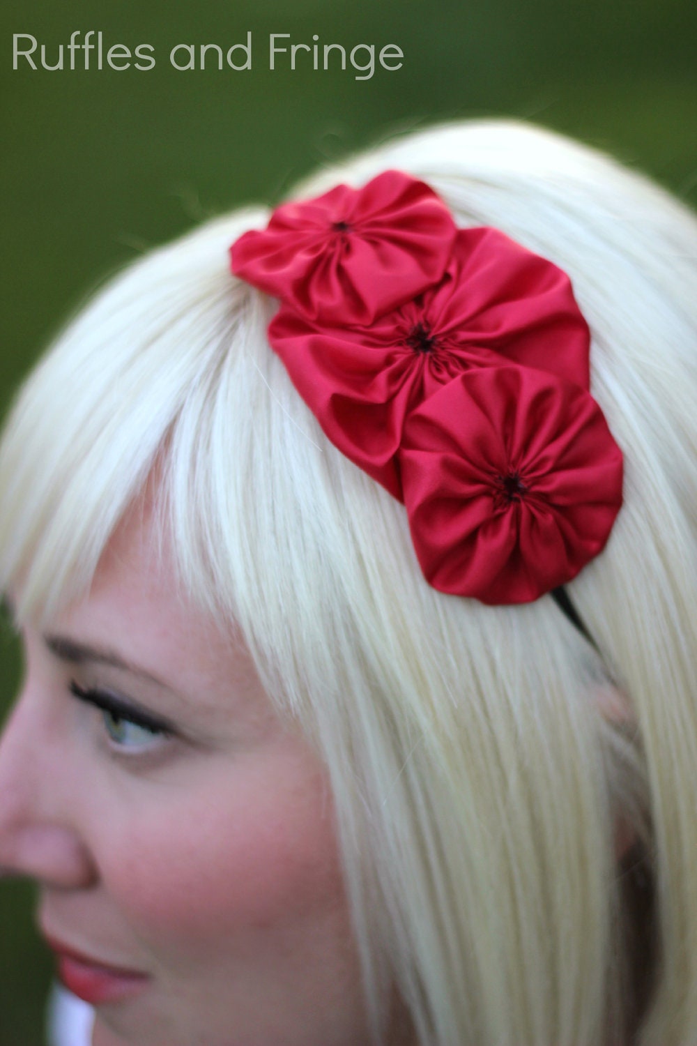 Red Flower Headband, Rosette Trio for Girls and Women