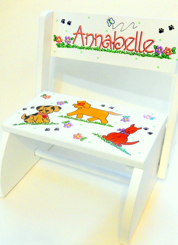 Child's Flip Stool Puppy Dogs Personalized