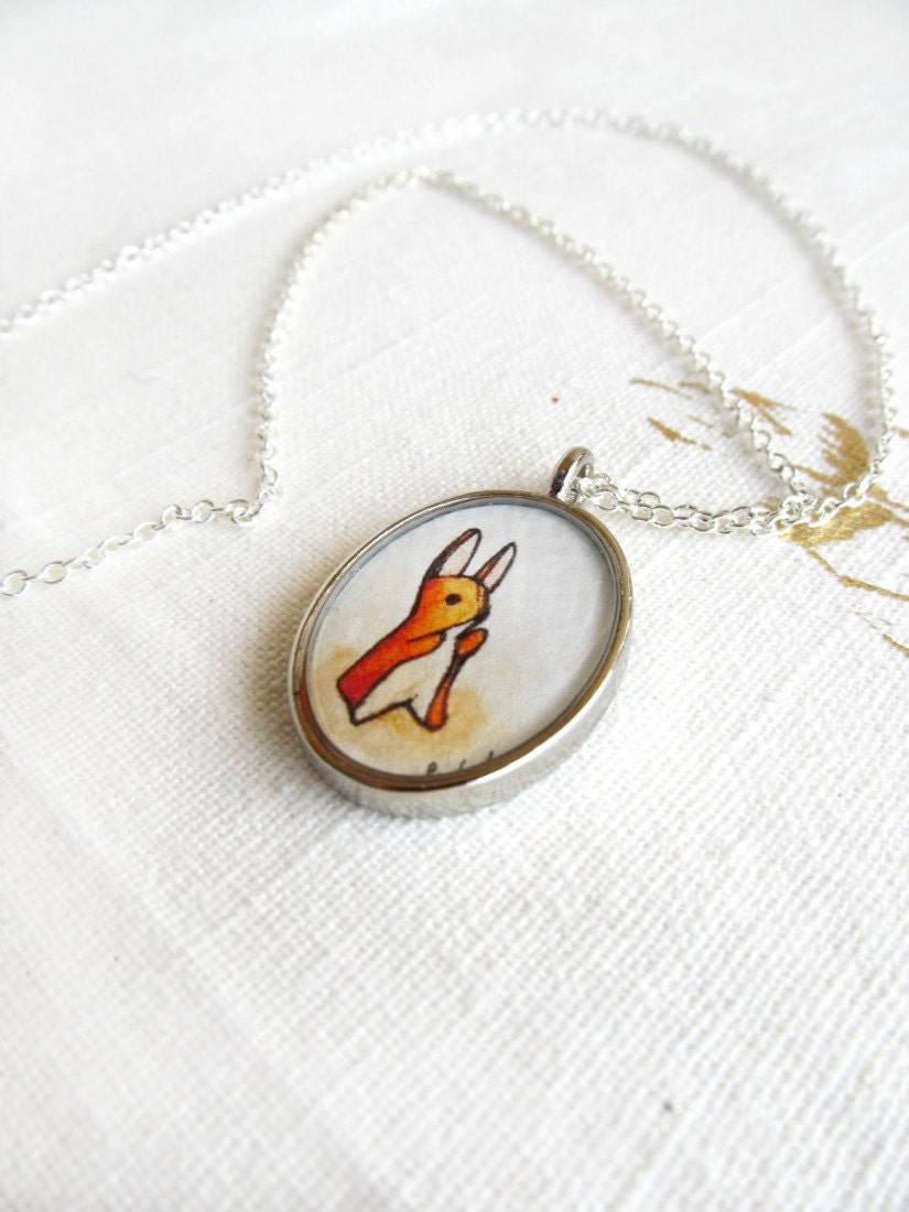 Velveteen Rabbit - book illustration necklace pendant, bunny art pendant, wearable art print LIMITED EDITION