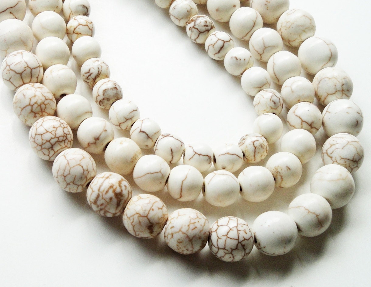 Cream White With Brown Howlite Round Beads Not Jewelry  10mm OR 12mm // 8 Inch Strand