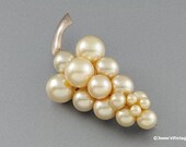 Figural Grape Cluster Brooch Pin Faux Pearls