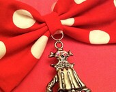 Red White Polka Dot Swarovski Skull Crystal Bow with Giant Pearls and Red Faceted Beads Skeleton Claw Necklace
