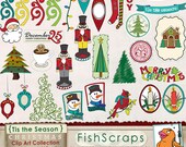 Christmas Clip Art - (Tis the Season - Colored) - Digital Graphics - ClipArt - Santa - Cardinal - Trees Il_170x135