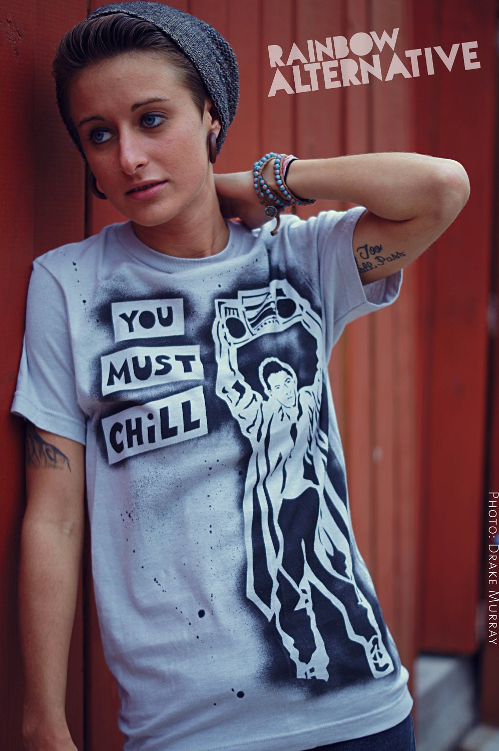 80s t-shirts Say Anything movie You Must Chill stencil art spray painted by Rainbow Alternative on Etsy