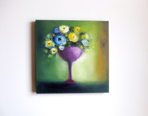 Lilac and Purple Floral Composition, 16x16" oil on gallery canvas original fine art painting, 40x40 cm