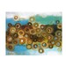 Aqua blue oil painting, Turquoise and Gold, Original Oil on paper painting one of a kind , 14"x10,5"