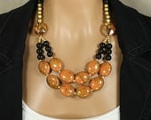 Big Gold Yellow Orange Beaded Statement Necklace, Golden Kiss
