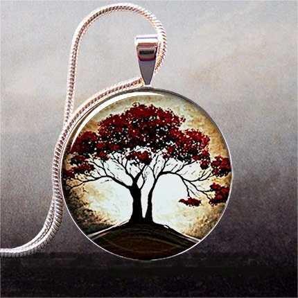 Moonlight and Oak Tree pendant, resin pendant  tree necklace charm, tree jewelry, nature lover