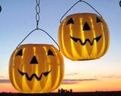 Solar Jack-o-Lantern 2 Pumpkin Solar Lights Halloween Outdoor Decoration, Garden Stakes, Autumn, Fall, Party Decor, Upcycled Lights