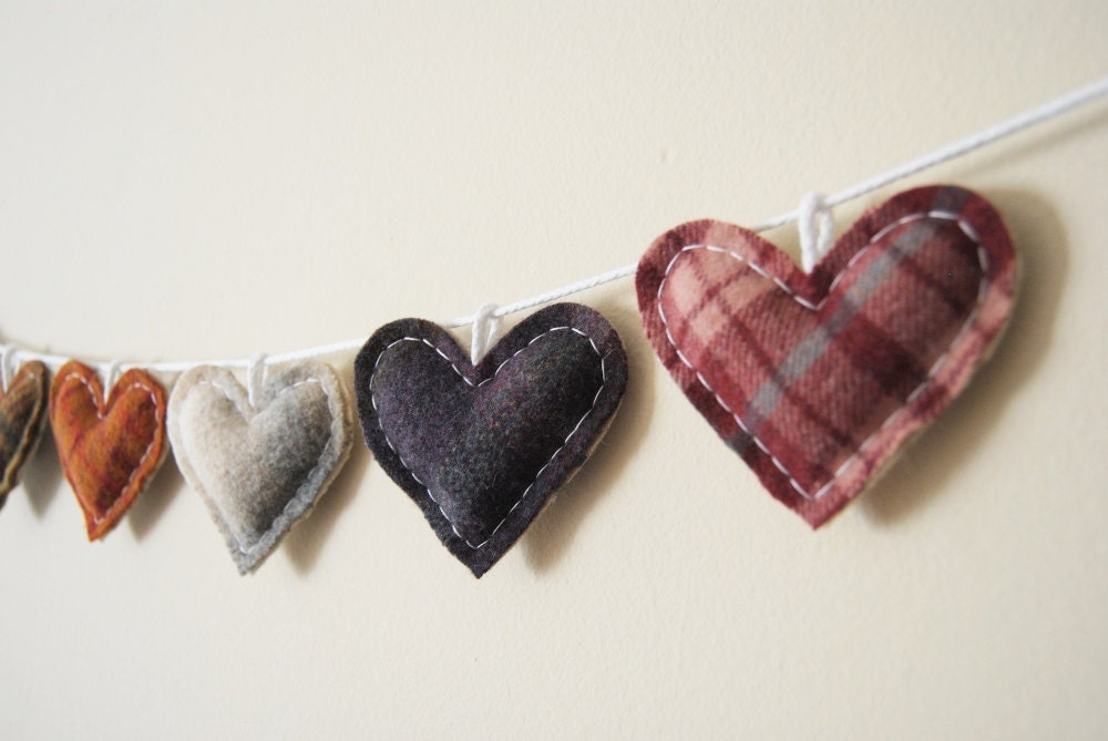 Primitive Heart Garland - Rustic Love Bunting - Country Rustic Wedding Decor