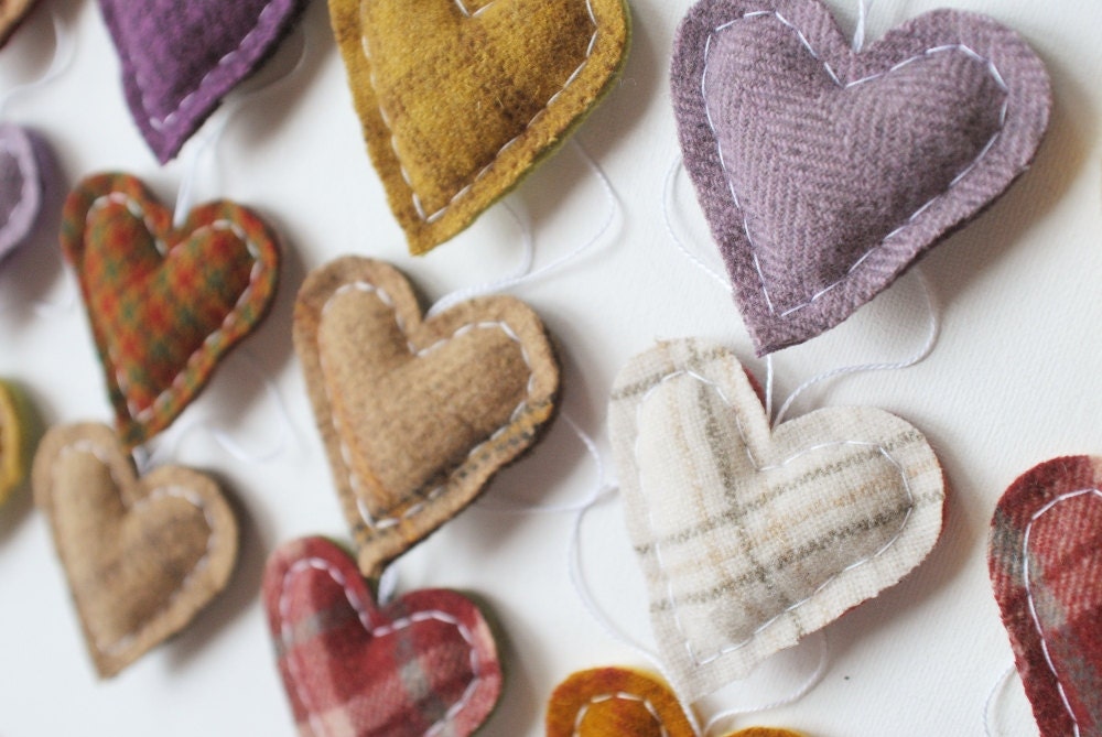 Earth Day Wool Ornaments - GRAB BAG of Heart Ornaments - Selection of 5 Hearts - Primitive Home Decor