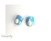 3D Nail Art Mermaid Pearl Cerulean Sea Toenail Set (Size 1.6cm big toe) chain blue tips pedicure set fake nails body jewelry