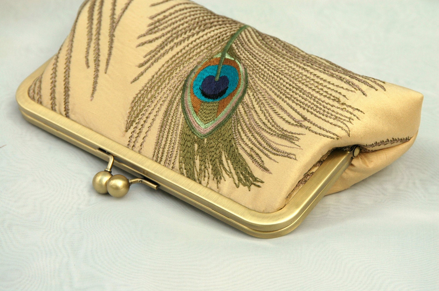 Embroidered Peacock Clutch- (GOLD Bridal Clutch)