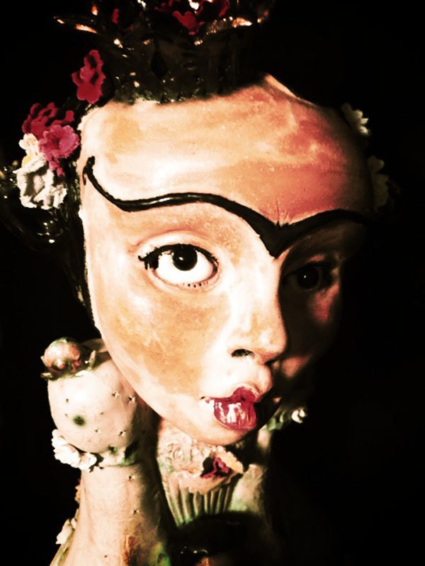 ADULT...Bawdy Bébe Frida Kahlo with Diego doLL...ooak "naughty no knickers"  2 Piece risque reliquary