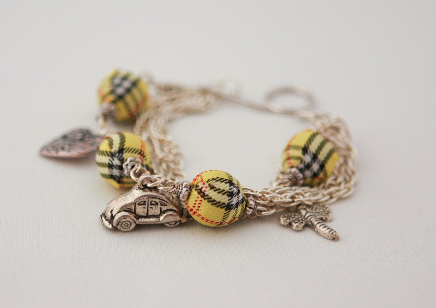Yellow Tartan and Charms Bracelet