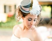 Wedding hat, romantic bridal mini top hat, grey, pink headpiece, wedding hair piece-  As seen on the WEDDING CHICKS
