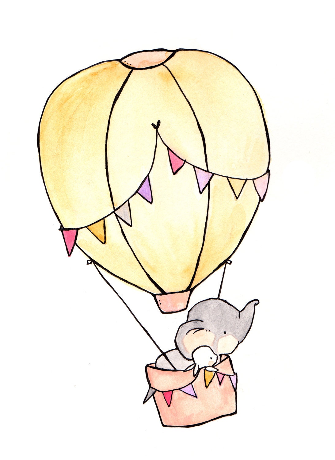 Fly Away Pink 8x10  Nursery Art, child wall art, boy nursery, girl nursery,bunny rabbit, elephant