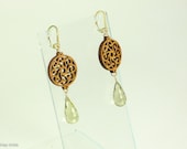 Wood Filigree Gold Faceted Lemon Quartz Earrings AC0657