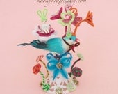 Flower Centerpeice or Special Ocassion Gift with Flower Child Bird and Bunny Baby