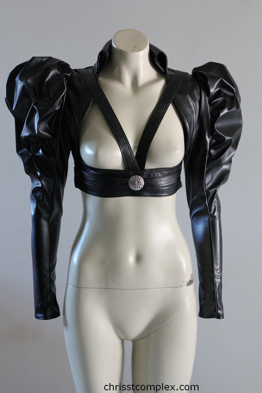 Steampunk Gothic Bolero Leather Wedding Bridal Cosplay Victorian Leather ette Black - Andru Chrisst SPECIAL ETSY PRICE