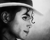 Michael Jackson Portrait -  9x12 Stretched canvas print - Ready to Hang - MJ, BAD, Smooth Criminal, Charcoal, Celebrity portrait, realistic