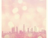 Los Angeles skyline photography, City of Dreamers, as seen on Modern Family, dreamy pink downtown LA cityscape summer travel, girls room art