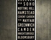 SMALL London Metro Subway Sign Art. Typography Print. Canvas Bus Scroll Poster. 12 x 36