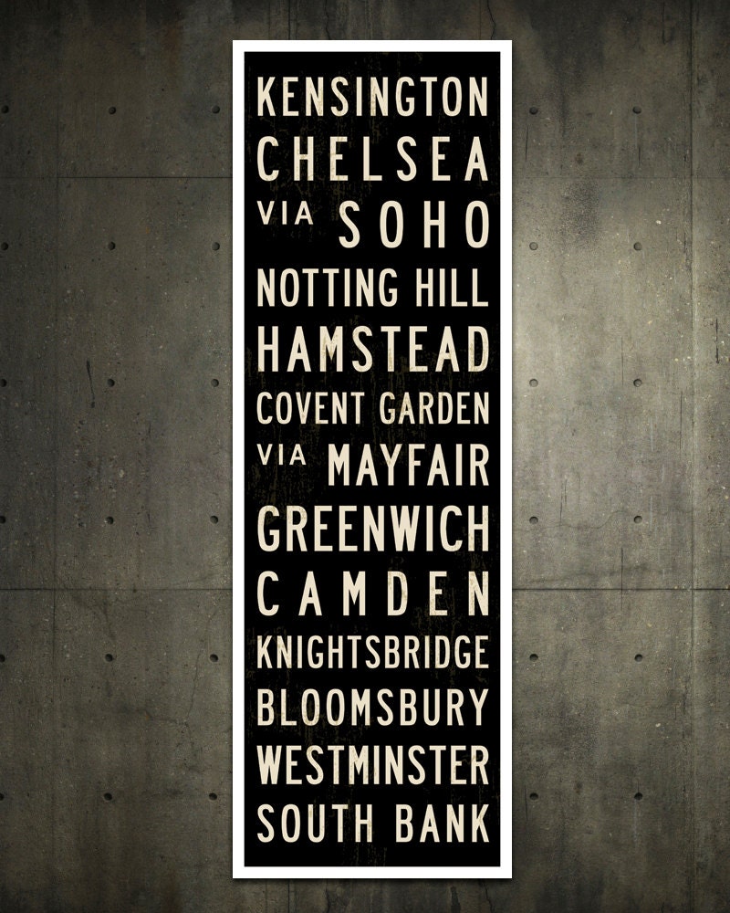 SMALL London Metro Subway Sign Art. Typography Print. Canvas Bus Scroll Poster. 12 x 36
