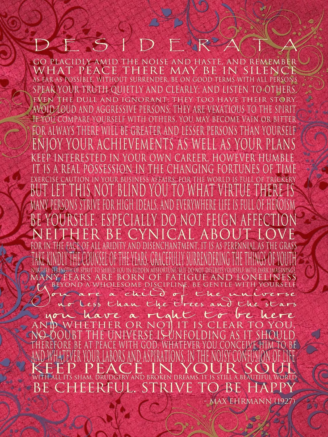 Desiderata Word Art Prints - Jewel Tones - 5x7 Greeting Card - Motivational Max Ehrmann - Ready to Frame