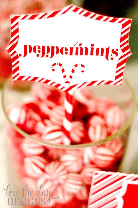 Christmas PRINTABLE Party Food Candy Cane Labels by Love The Day Il_570xn