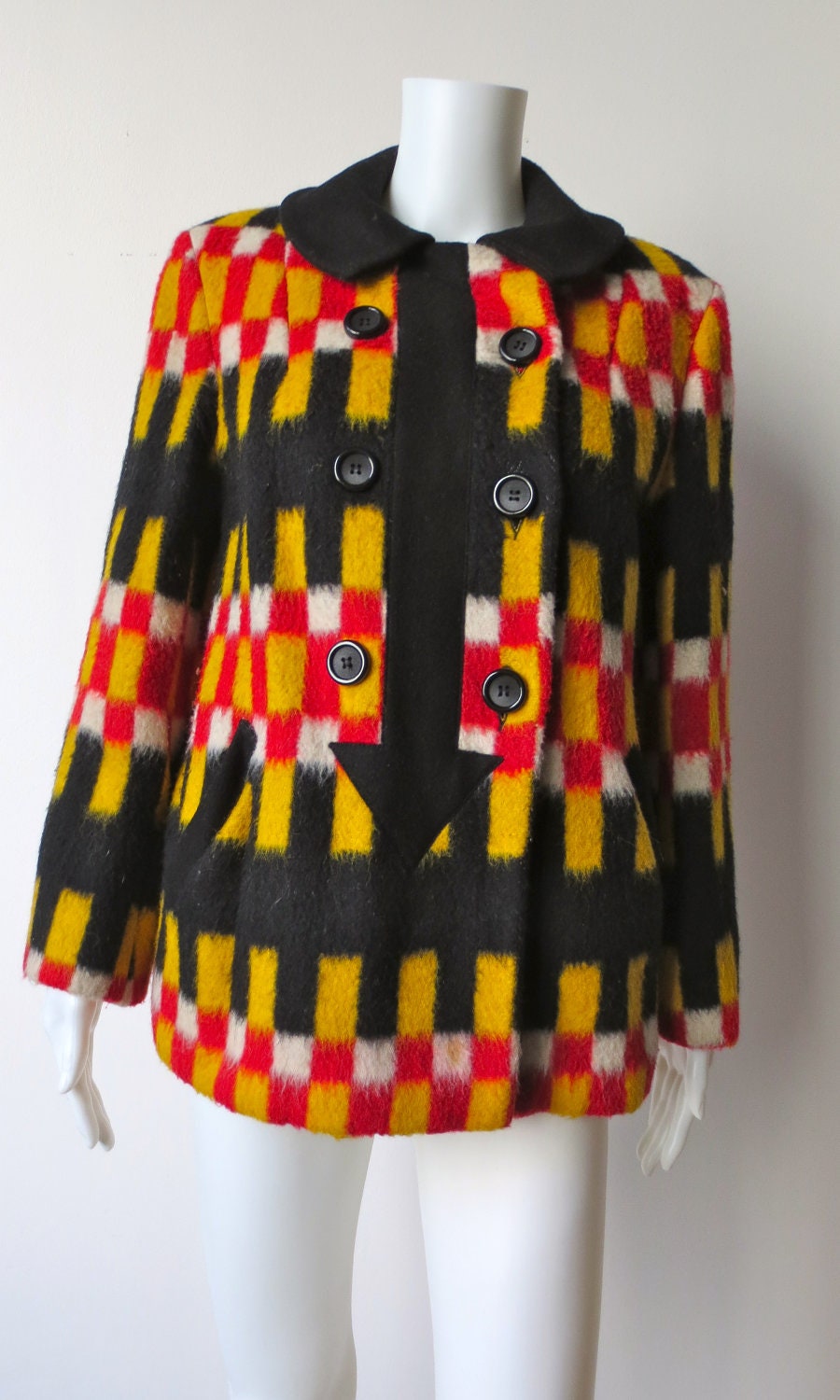 Amazing 1960's Arthur Jay Red, Yellow and Black Wool Arrow Jacket