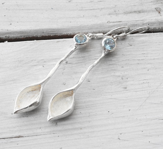 Sky Blue Topaz Earrings, Sterling Silver Leaf Shape Earrings, Bridal Jewelry, December Birthstone, Aqua Blue Topaz Jewelry, Springtime 2013