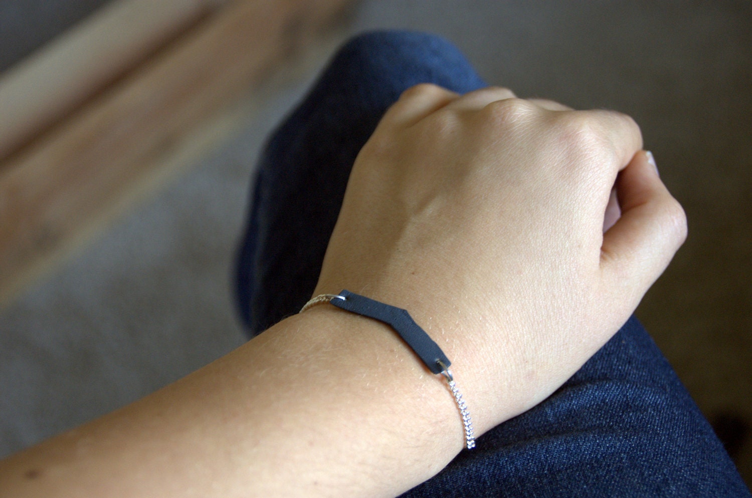 New: Delicate Geometric Chevron Grey Bracelet