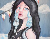 Original framed surreal oil painting "Don't Leave Me Drowning in My Tears"